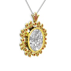 Belka Demet Taç Kolye - Beyaz zirkon ve garnet 14 ayar altın kolye (40 cm beyaz altın rolo zincir) #n5w9o