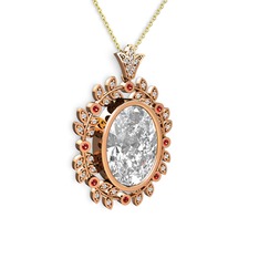 Beyaz zirkon ve garnet 925 ayar rose altın kaplama gümüş kolye (40 cm altın rolo zincir)