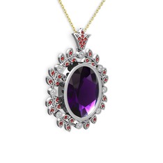 Ametist, garnet ve beyaz zirkon 925 ayar gümüş kolye (40 cm gümüş rolo zincir)