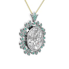 Beyaz zirkon ve yeşil kuvars 14 ayar beyaz altın kolye (40 cm altın rolo zincir)