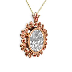 Beyaz zirkon ve garnet 925 ayar rose altın kaplama gümüş kolye (40 cm gümüş rolo zincir)