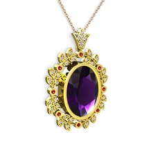 Ametist, beyaz zirkon ve garnet 14 ayar altın kolye (40 cm rose altın rolo zincir)