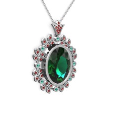 Yeşil kuvars ve garnet 14 ayar beyaz altın kolye (40 cm beyaz altın rolo zincir)