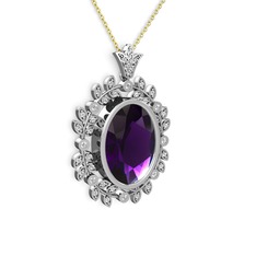 Ametist ve beyaz zirkon 18 ayar beyaz altın kolye (40 cm altın rolo zincir)