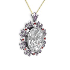 Beyaz zirkon, ametist ve garnet 18 ayar beyaz altın kolye (40 cm altın rolo zincir)
