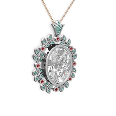 Belka Demet Taç Kolye - Beyaz zirkon, yeşil kuvars ve garnet 18 ayar beyaz altın kolye (40 cm rose altın rolo zincir) #wl2trf