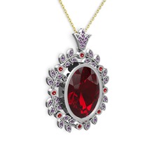 Belka Demet Taç Kolye - Garnet ve ametist 14 ayar beyaz altın kolye (40 cm altın rolo zincir) #wmpgtp