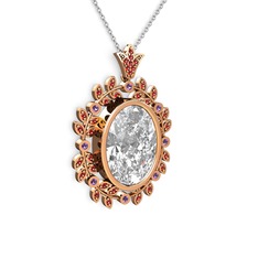 Belka Demet Taç Kolye - Beyaz zirkon, garnet ve ametist 14 ayar rose altın kolye (40 cm beyaz altın rolo zincir) #zm7k65