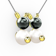 Inci ve siyah inci 925 ayar altın kaplama gümüş kolye (40 cm gümüş rolo zincir)