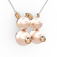 İncili Tavşan Kolye - Pembe inci 14 ayar rose altın kolye (40 cm beyaz altın rolo zincir) #152li2d