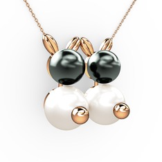 İncili Tavşan Kolye - Inci ve siyah inci 8 ayar rose altın kolye (40 cm rose altın rolo zincir) #18tlwph