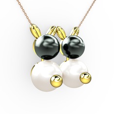 Inci ve siyah inci 18 ayar altın kolye (40 cm rose altın rolo zincir)