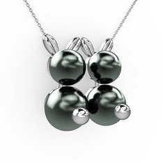 İncili Tavşan Kolye - Siyah inci 925 ayar gümüş kolye (40 cm beyaz altın rolo zincir) #1j4npdc