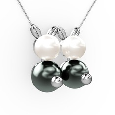 Siyah inci ve inci 18 ayar beyaz altın kolye (40 cm beyaz altın rolo zincir)