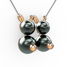 Siyah inci 925 ayar rose altın kaplama gümüş kolye (40 cm gümüş rolo zincir)