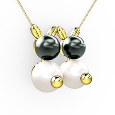 Inci ve siyah inci 18 ayar altın kolye (40 cm altın rolo zincir)