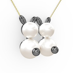 İncili Tavşan Kolye - Inci 925 ayar siyah rodyum kaplama gümüş kolye (40 cm altın rolo zincir) #1qarp2g