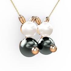 Siyah inci ve inci 18 ayar rose altın kolye (40 cm altın rolo zincir)