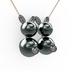 İncili Tavşan Kolye - Siyah inci 925 ayar siyah rodyum kaplama gümüş kolye (40 cm rose altın rolo zincir) #1wr0f4p