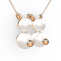 İncili Tavşan Kolye - Inci 18 ayar rose altın kolye (40 cm rose altın rolo zincir) #1x13ttr