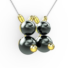 Siyah inci 8 ayar altın kolye (40 cm beyaz altın rolo zincir)