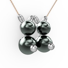 Siyah inci 8 ayar beyaz altın kolye (40 cm rose altın rolo zincir)