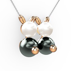 Siyah inci ve inci 8 ayar rose altın kolye (40 cm beyaz altın rolo zincir)