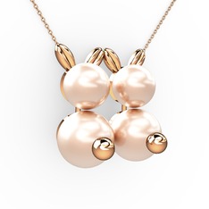 İncili Tavşan Kolye - Pembe inci 14 ayar rose altın kolye (40 cm gümüş rolo zincir) #nf1e7k