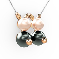 Siyah inci ve pembe inci 18 ayar rose altın kolye (40 cm beyaz altın rolo zincir)