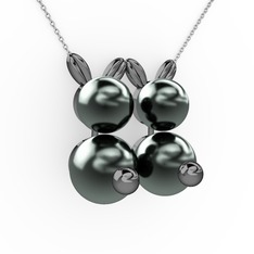 Siyah inci 925 ayar siyah rodyum kaplama gümüş kolye (40 cm beyaz altın rolo zincir)