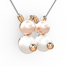 İncili Tavşan Kolye - Inci ve pembe inci 18 ayar rose altın kolye (40 cm gümüş rolo zincir) #y2ng5u