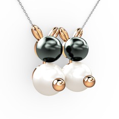 İncili Tavşan Kolye - Inci ve siyah inci 14 ayar rose altın kolye (40 cm gümüş rolo zincir) #z7txku