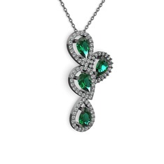Soltar Damla Kolye - Yeşil kuvars ve swarovski 925 ayar siyah rodyum kaplama gümüş kolye (40 cm gümüş rolo zincir) #10sxqhz