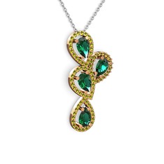 Yeşil kuvars ve peridot 14 ayar rose altın kolye (40 cm beyaz altın rolo zincir)