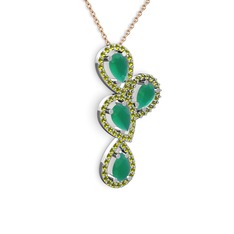 Soltar Damla Kolye - Kök zümrüt ve peridot 18 ayar beyaz altın kolye (40 cm rose altın rolo zincir) #11ibo38
