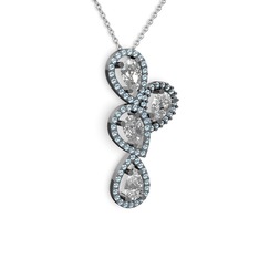 Soltar Damla Kolye - Swarovski ve akuamarin 925 ayar siyah rodyum kaplama gümüş kolye (40 cm beyaz altın rolo zincir) #141o83s