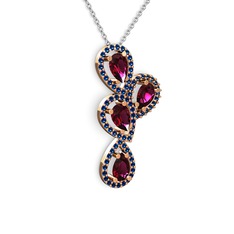 Rodolit garnet ve lab safir 925 ayar rose altın kaplama gümüş kolye (40 cm beyaz altın rolo zincir)