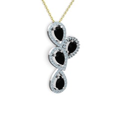 Soltar Damla Kolye - Siyah zirkon ve akuamarin 925 ayar gümüş kolye (40 cm altın rolo zincir) #15eo2o2
