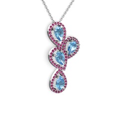 Akuamarin ve rodolit garnet 18 ayar beyaz altın kolye (40 cm beyaz altın rolo zincir)