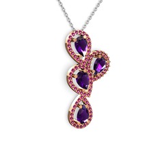 Soltar Damla Kolye - Ametist ve rodolit garnet 18 ayar rose altın kolye (40 cm beyaz altın rolo zincir) #16qtj29
