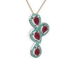 Soltar Damla Kolye - Kök yakut ve yeşil kuvars 18 ayar beyaz altın kolye (40 cm rose altın rolo zincir) #193xoss
