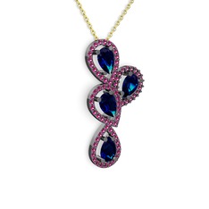 Lab safir ve rodolit garnet 925 ayar siyah rodyum kaplama gümüş kolye (40 cm altın rolo zincir)