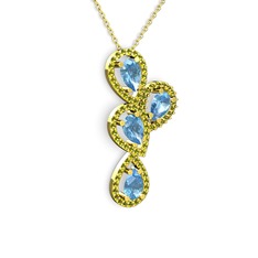 Akuamarin ve peridot 8 ayar altın kolye (40 cm gümüş rolo zincir)