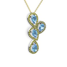 Akuamarin ve peridot 8 ayar beyaz altın kolye (40 cm altın rolo zincir)