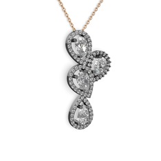 Soltar Damla Kolye - Swarovski ve beyaz zirkon 925 ayar siyah rodyum kaplama gümüş kolye (40 cm rose altın rolo zincir) #1bypegq