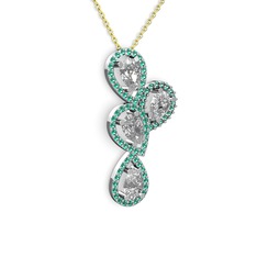 Soltar Damla Kolye - Swarovski ve yeşil kuvars 18 ayar beyaz altın kolye (40 cm altın rolo zincir) #1c8jo0b