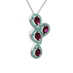 Rodolit garnet ve yeşil kuvars 8 ayar beyaz altın kolye (40 cm beyaz altın rolo zincir)