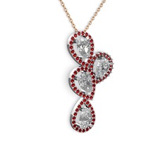 Swarovski ve garnet 18 ayar beyaz altın kolye (40 cm rose altın rolo zincir)