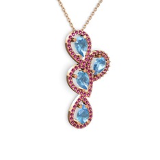 Akuamarin ve rodolit garnet 925 ayar rose altın kaplama gümüş kolye (40 cm gümüş rolo zincir)