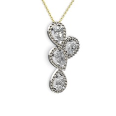 Swarovski ve dumanlı kuvars 8 ayar beyaz altın kolye (40 cm altın rolo zincir)